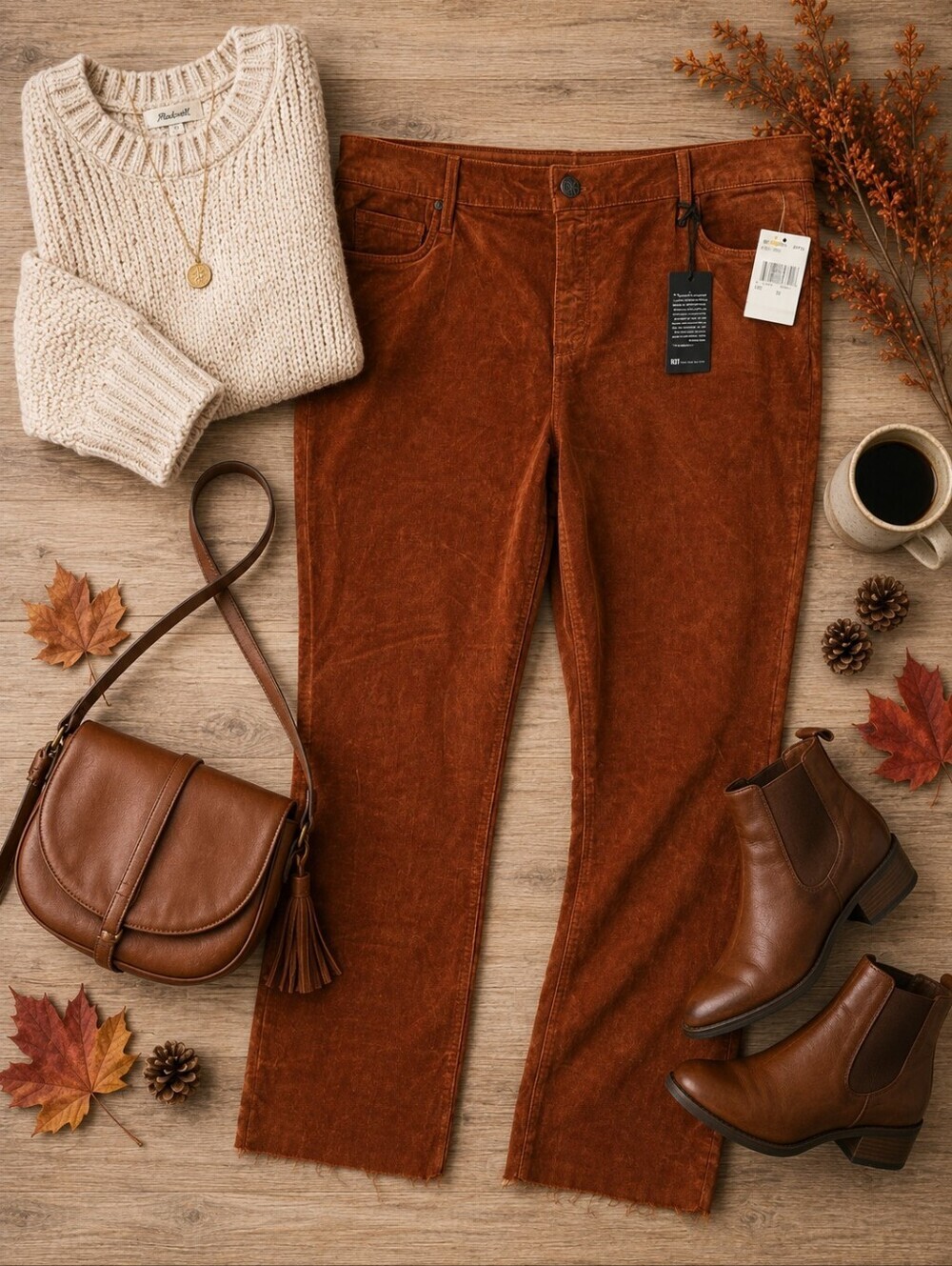 KUT from The Kloth NWT Reese Rust Corduroy Raw Hem Fall Casual Pants. Ladies 18